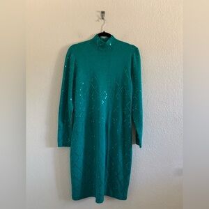 St. John Evening Vintage Metallic Sweater Dress Mock Neck Long Sleeve Size 8